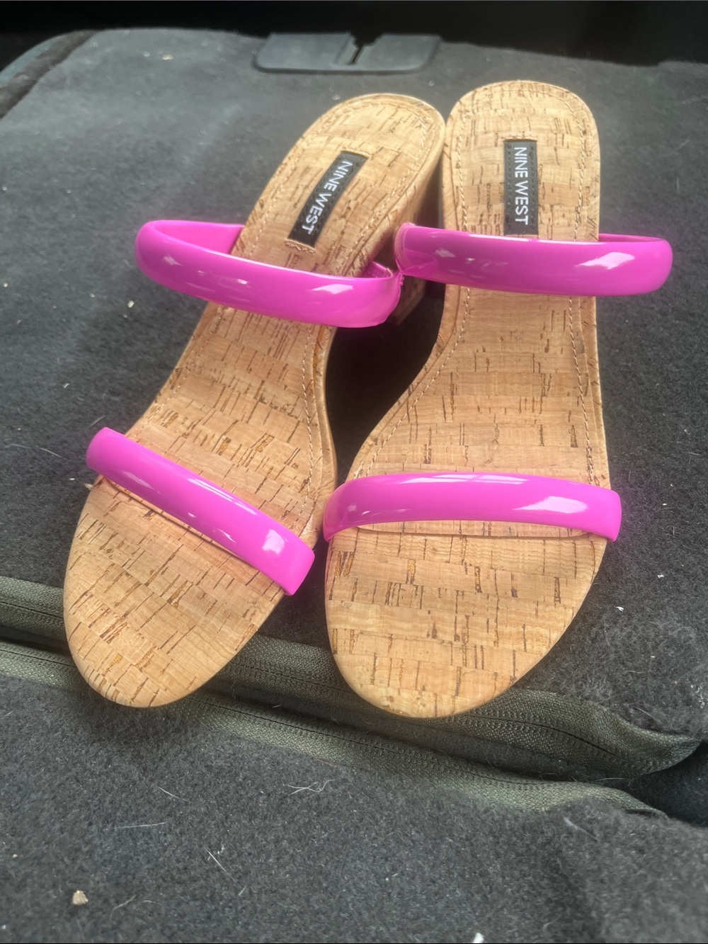 Nine West Hot Pink Dual-Strip Cork Slide Sandals